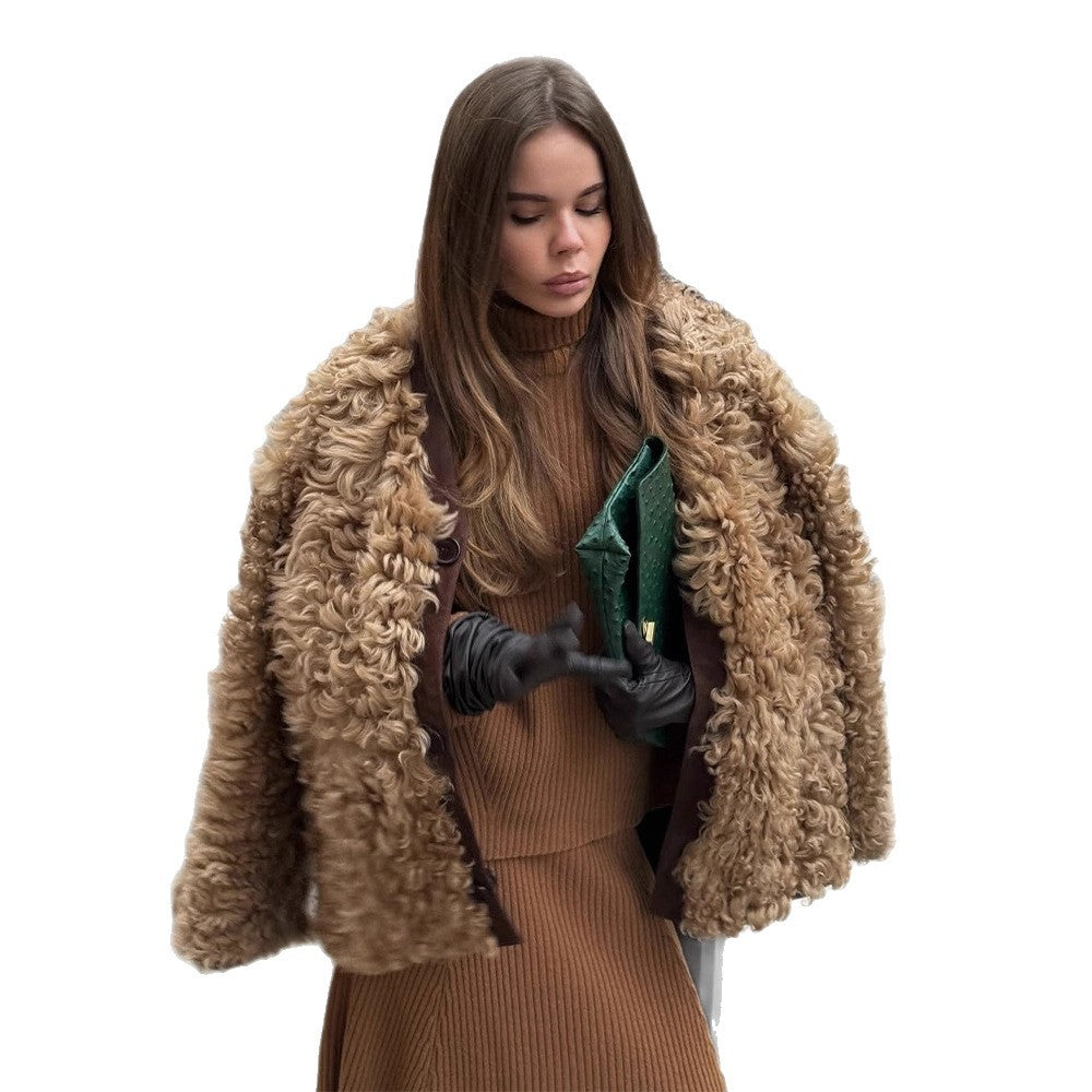 Damen Kurzjacke aus lockigem Teddy-Kunstfell mit Oversize-Schnitt Drune