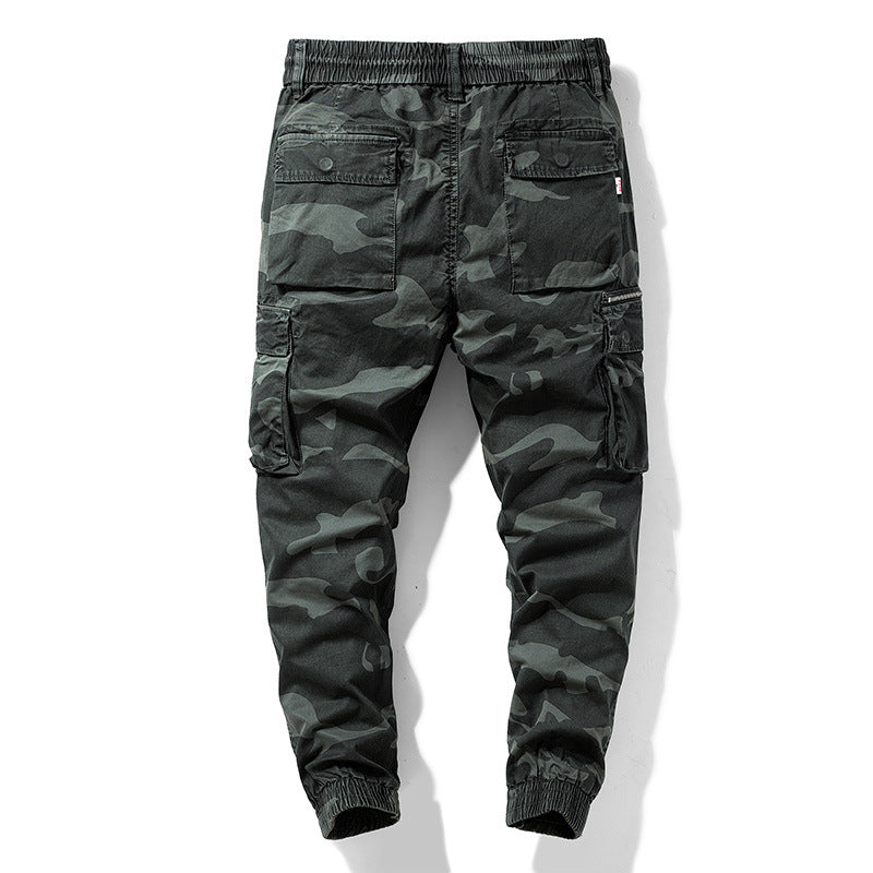 Herren Camouflage‑Cargo‑Jogger aus robustem Baumwollmix mit Tunnelzugbund, Reißverschluss‑Tasche und gerippten Knöcheln Drune