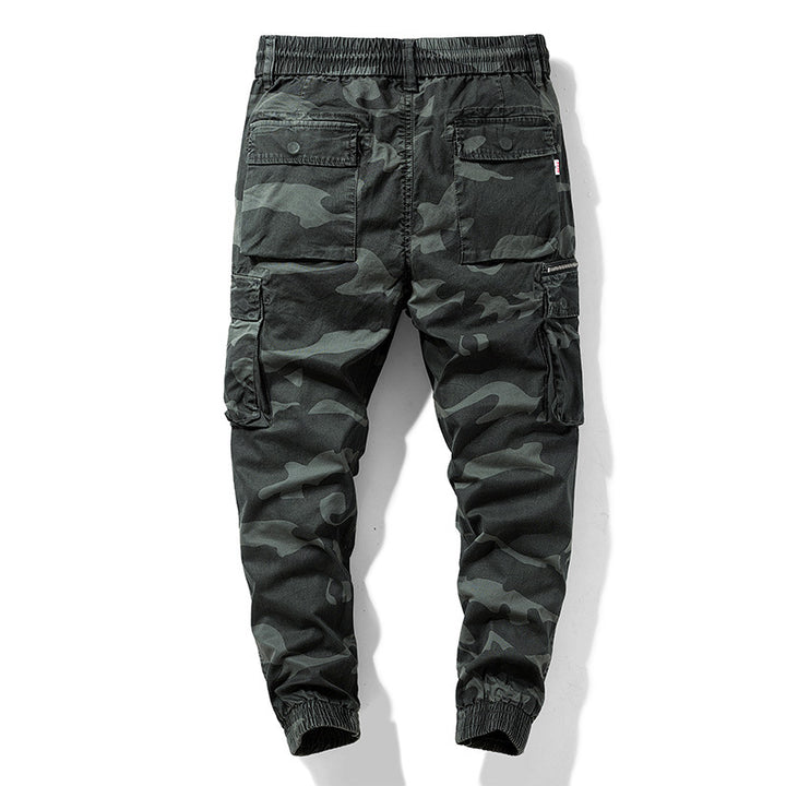 Herren Camouflage‑Cargo‑Jogger aus robustem Baumwollmix mit Tunnelzugbund, Reißverschluss‑Tasche und gerippten Knöcheln Drune