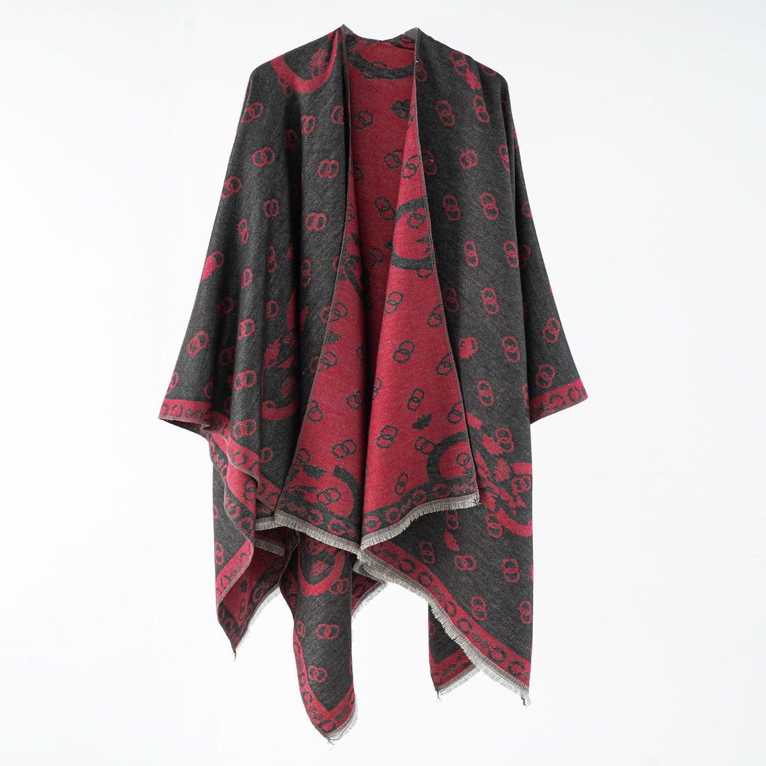 Damen Wendbarer Jacquard-Überwurf mit Fransen und großzügiger Wrap-Silhouette Drune