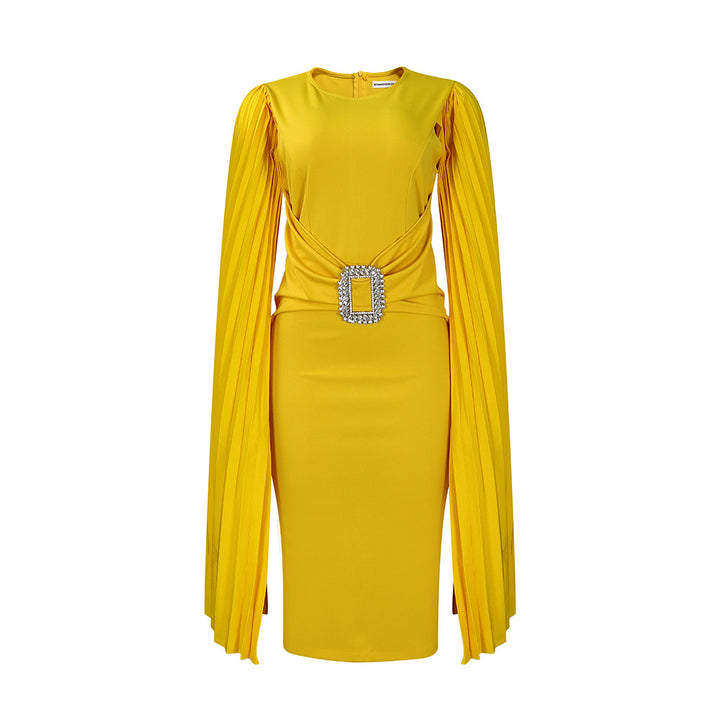Damen figurbetontes Abendkleid mit dramatischen Rüschendetails und glitzerndem Gürtel Drune