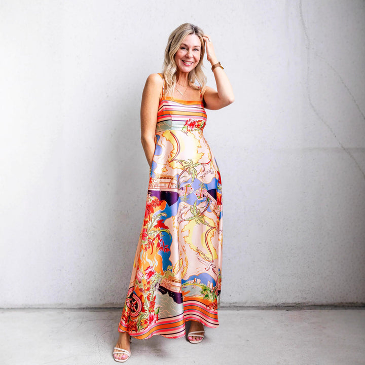 Damen Maxi-Kleid mit aufregendem Grafikdruck und verspieltem Design Drune