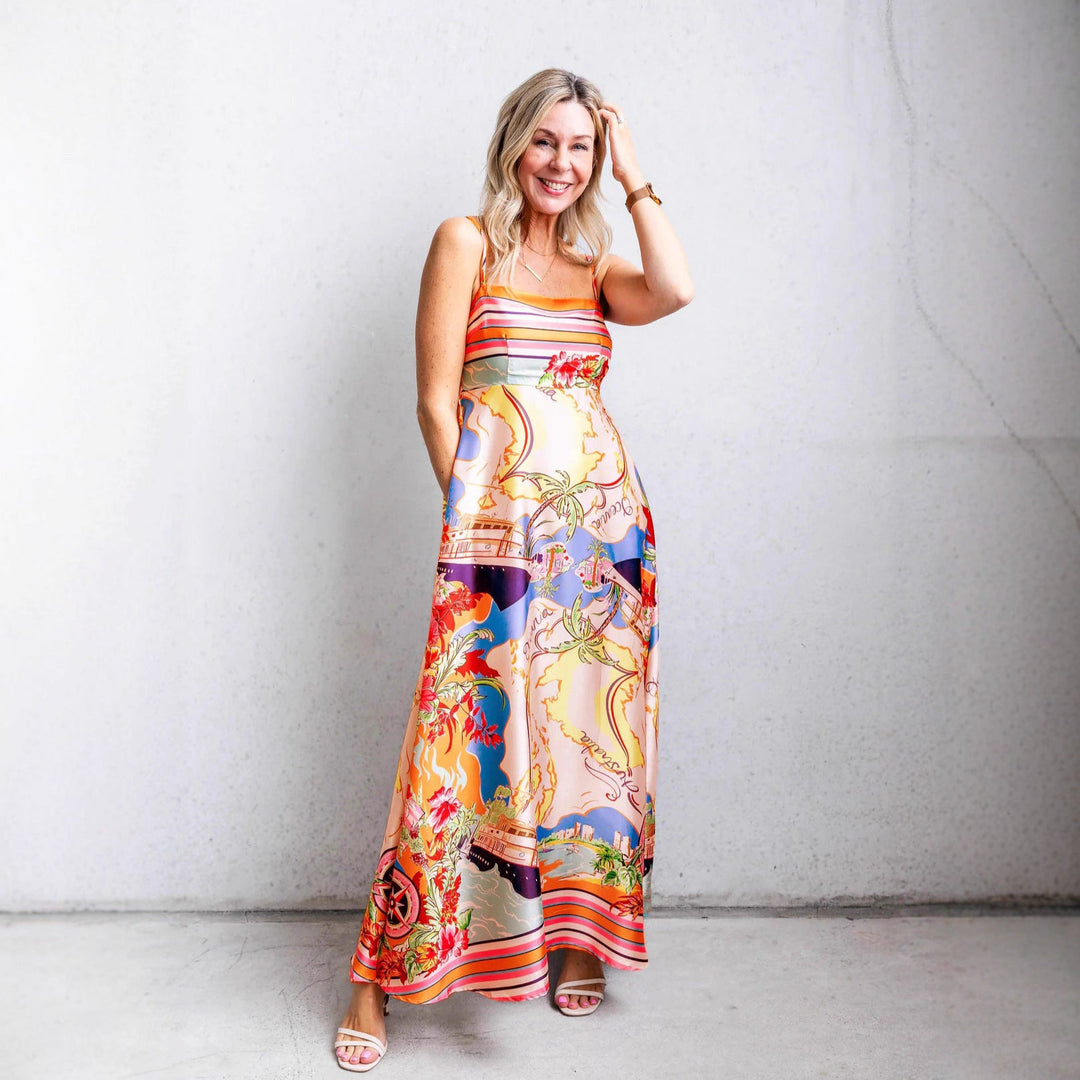 Damen Maxi-Kleid mit aufregendem Grafikdruck und verspieltem Design Drune