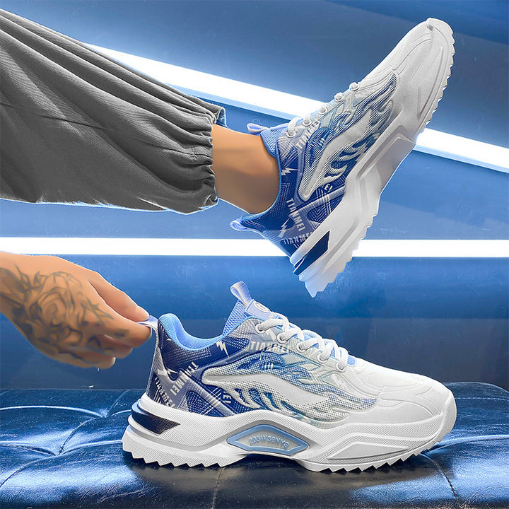 Unisex leichte Fashion-Plateau-Sneaker mit atmungsaktivem Mesh, dynamischem Wellenprint und gepolstertem Einstieg Drune