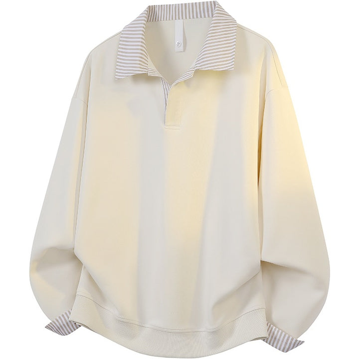 Damen Oversize-Polo-Sweatshirt mit Kontrastkragen & gestreiften Manschetten Drune