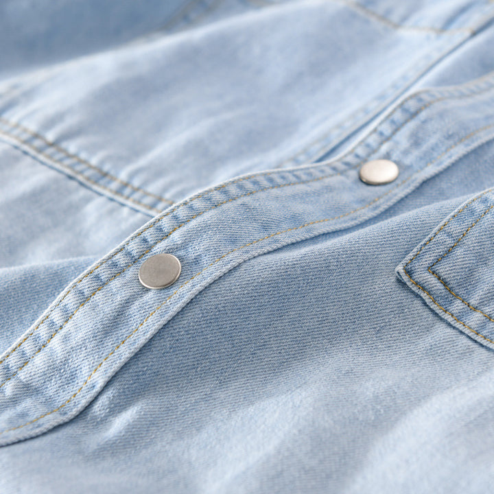 Herren Vintage-Jeanshemdjacke im Overshirt-Look mit Druckknöpfen und Kontrastnähten Drune