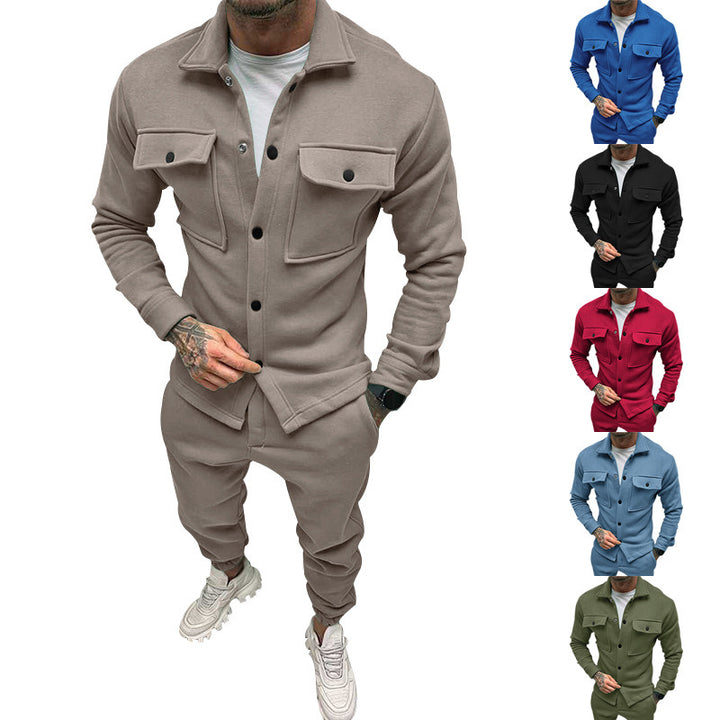 Herren sportliches Freizeit-Set mit modernem Kragen und praktischen Taschen Drune
