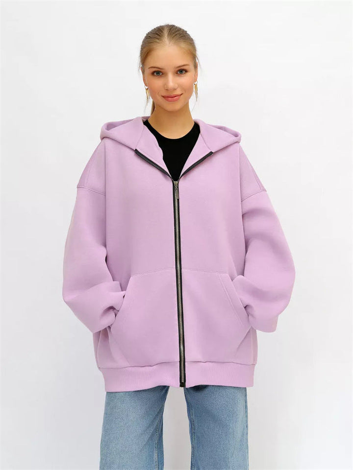 Damen lässiger Oversized Zip-Hoodie mit tiefen Taschen Drune