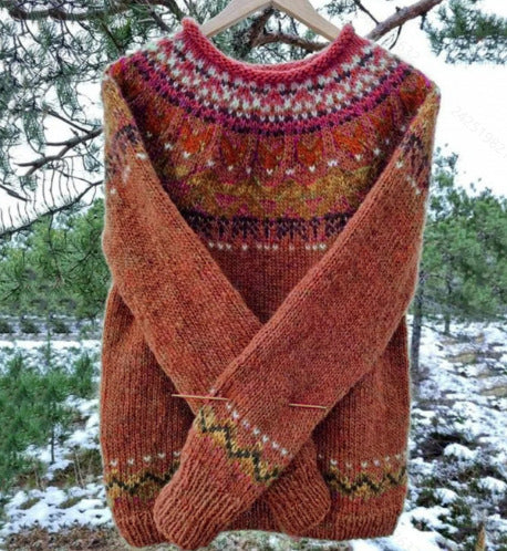 Damen nan Norwegerpullover aus Wollmix mit Rundhalsausschnitt und traditionellem Fair-Isle-Yoke Drune