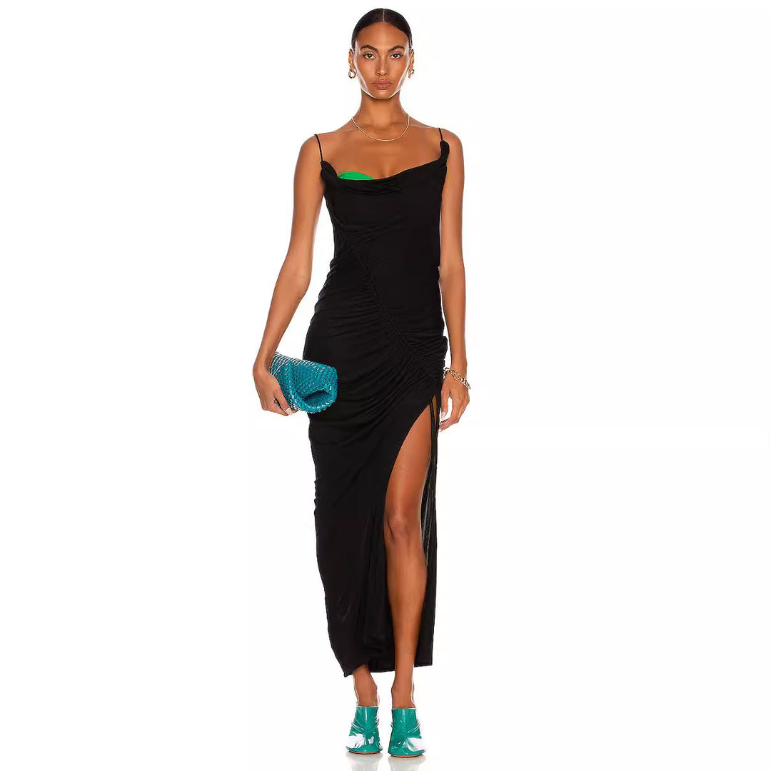 Damen drapiertes Maxikleid mit seitlichem Schlitz und asymmetrischem Schnitt Drune