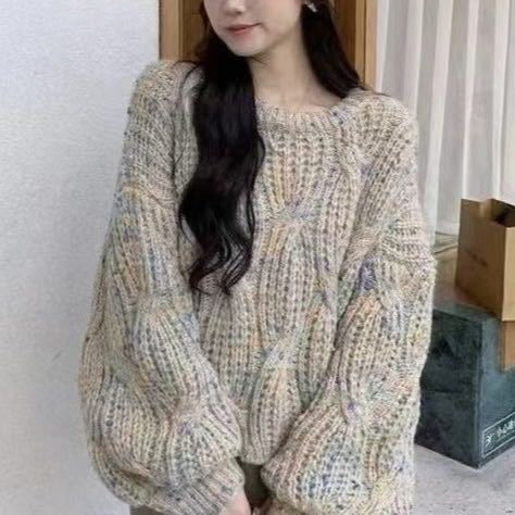 Damen Grobstrickpullover mit voluminösen Ärmeln und strukturiertem Design Drune