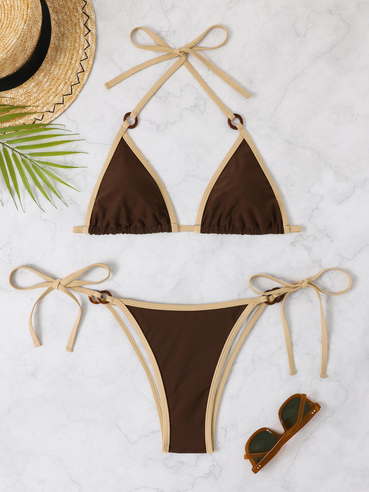 Damen Triangel-Bikini mit verstellbaren Trägern und Ringdetails Drune