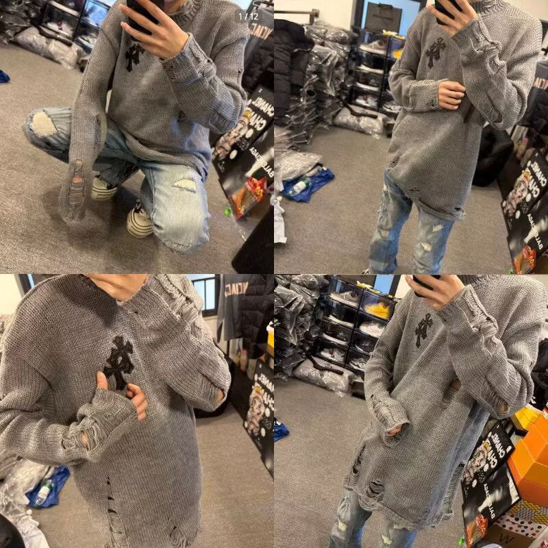 Damen Modischer Grobstrickpullover mit Rollkragen und distressed Design Drune