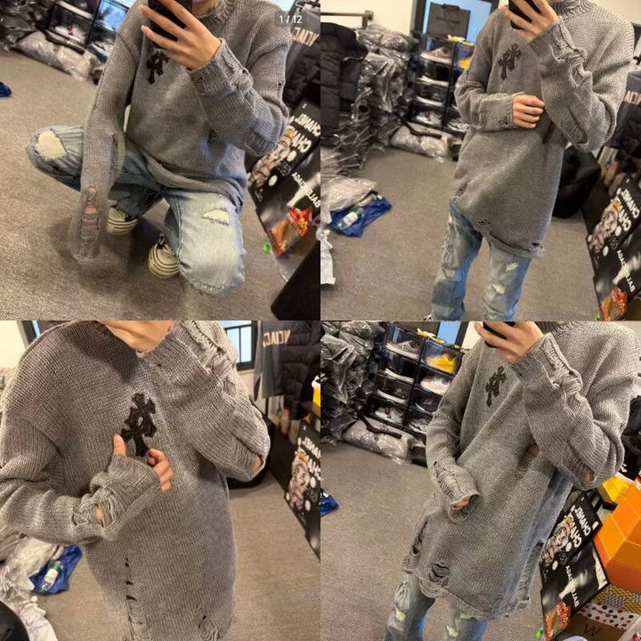 Damen Modischer Grobstrickpullover mit Rollkragen und distressed Design Drune