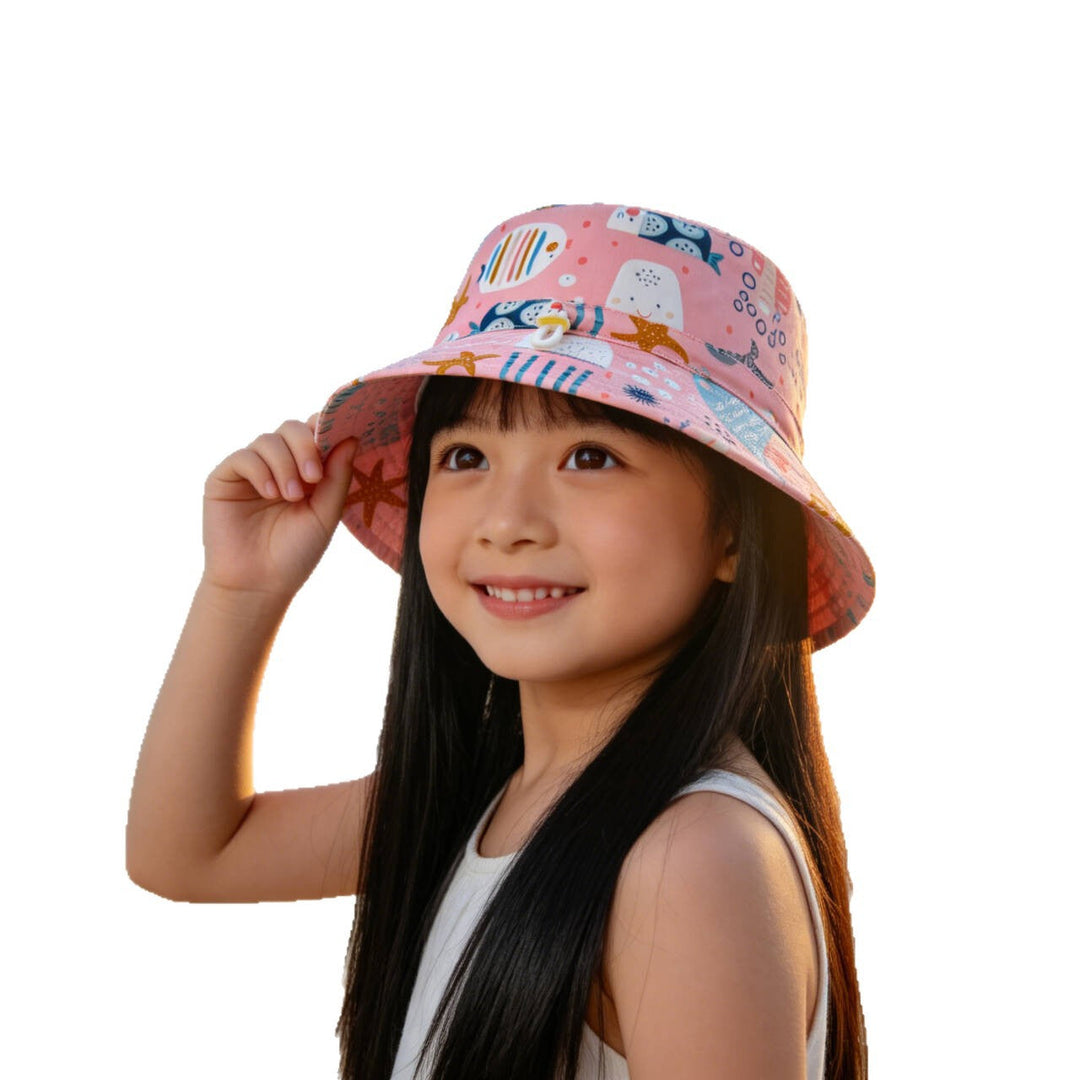 Unisex nan Kinder-Sonnenhut mit Wendemotiv, Kinnband und hohem UV-Schutz  Drune