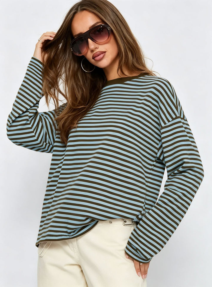 Damen gestreiftes Langarmshirt mit lässigem Schnitt und rundem Halsausschnitt