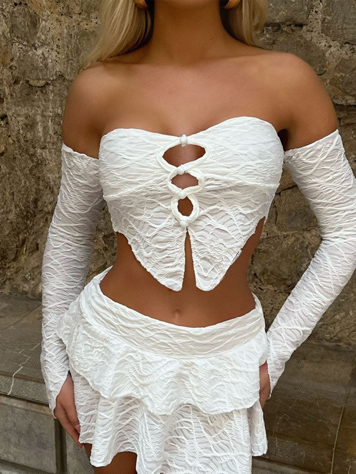Damen Cropped Oberteil mit einzigartigem Knotendesign und raffinierten Ärmeln Drune