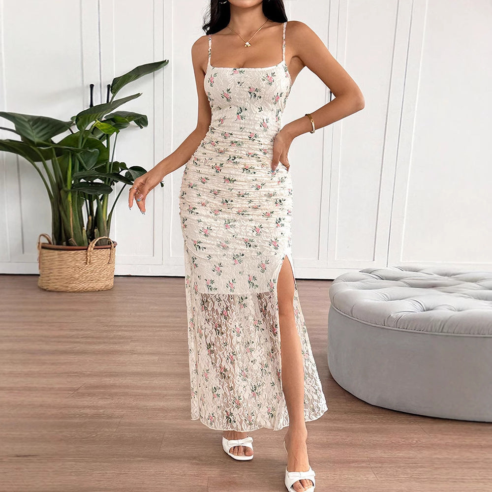 Damen Maxikleid mit raffiniertem Spitzenbesatz und floralem Design Drune
