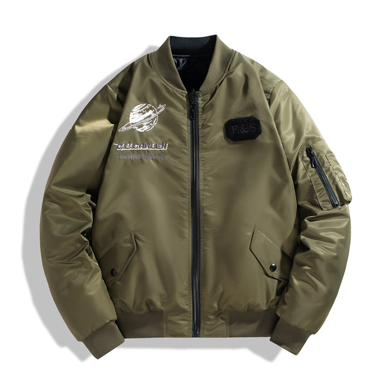Herren  bestickte Raum-Patch-Flight-Bomberjacke mit wattierter Fütterung und Utility-Tasche am Ärmel Drune
