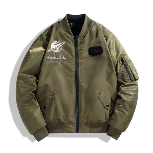 Herren  bestickte Raum-Patch-Flight-Bomberjacke mit wattierter Fütterung und Utility-Tasche am Ärmel Drune