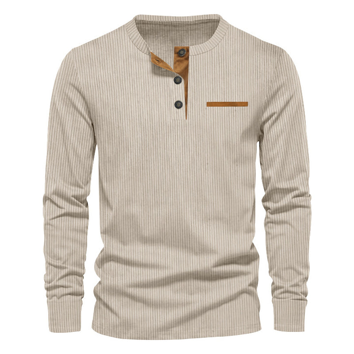 Herren nan Langarm-Henley mit feiner Rippenstruktur, schmaler Silhouette und Brustpaspel Drune