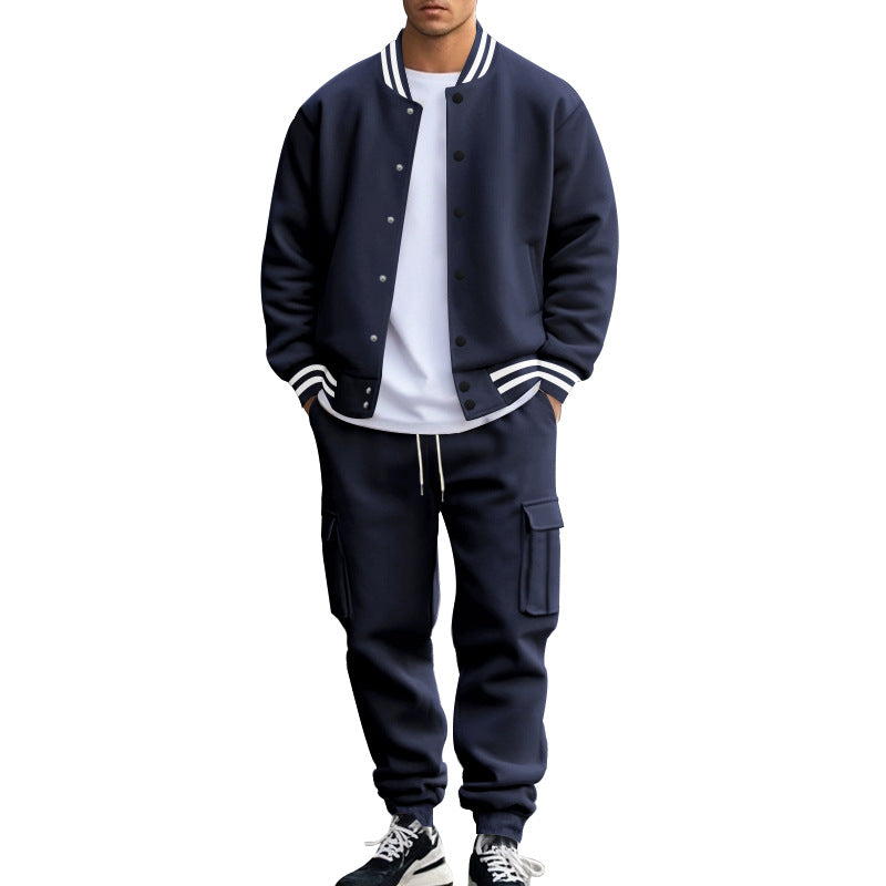 Herren nan sportives College-Set aus Sweatjacke mit Druckknöpfen und Cargo-Jogginghose mit Tunnelzug Drune