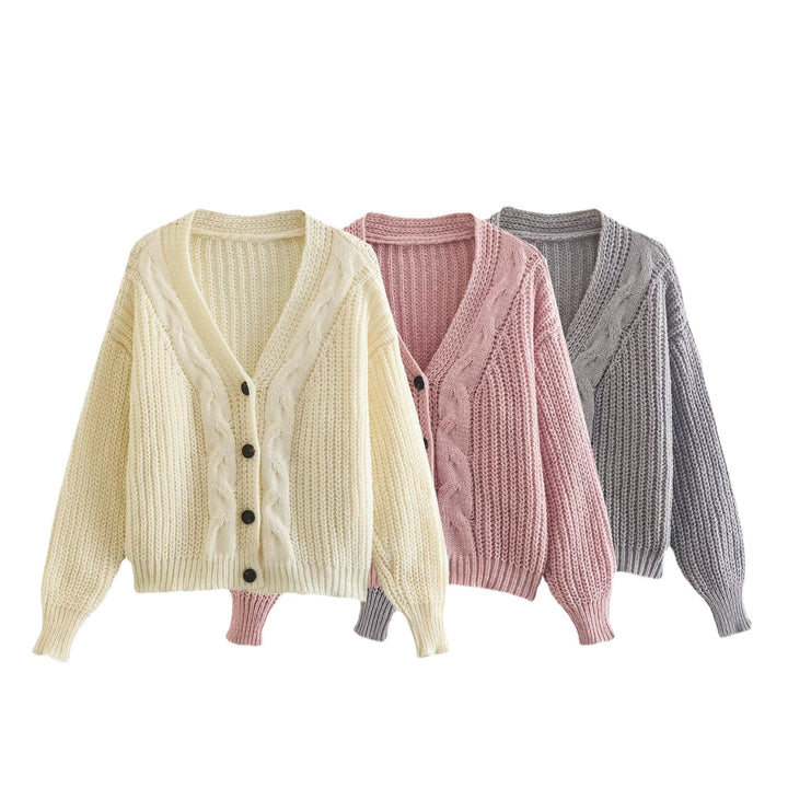 Damen kuschelige Strickjacke mit Zopfmuster und elastischen Ärmeln Drune
