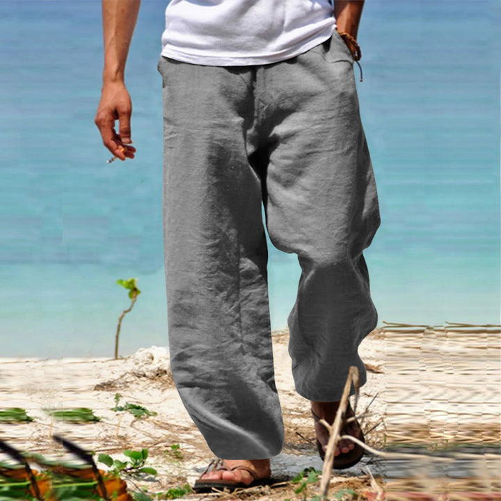 Herren Luftige Strandhose im Baggy-Schnitt aus Leinenmix mit Tunnelzug Drune