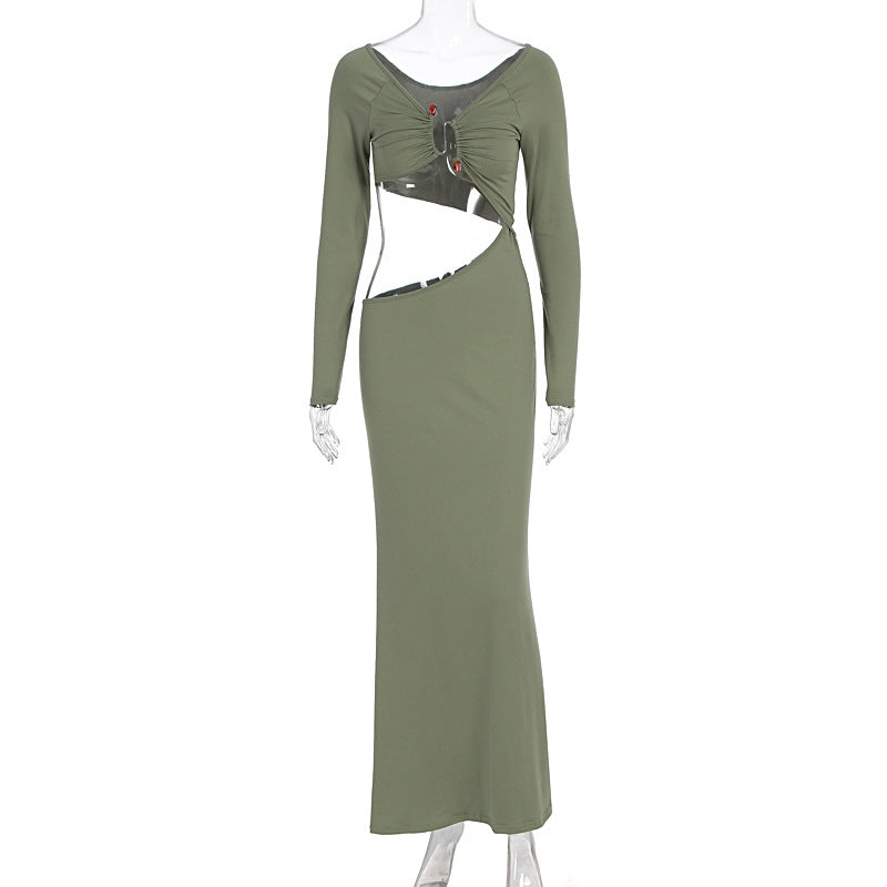 Damen atemberaubendes Wickelmaxikleid mit figurbetontem Schnitt und strategischen Cut-Outs Drune