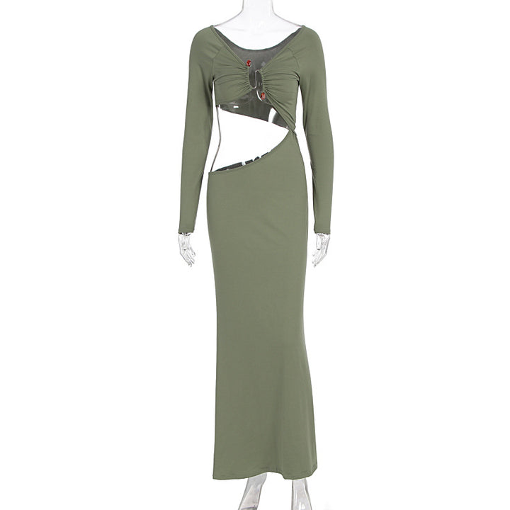 Damen atemberaubendes Wickelmaxikleid mit figurbetontem Schnitt und strategischen Cut-Outs Drune