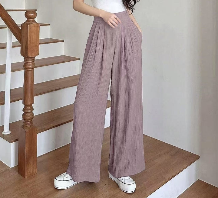 Damen Weite Plisseehose mit hohen Taschen und elastischem Bund Drune