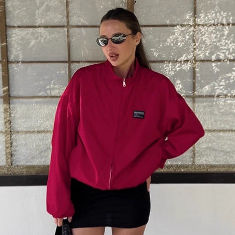 Damen Sportliche Oversized-Jacke mit hohem Kragen und Reißverschluss Drune