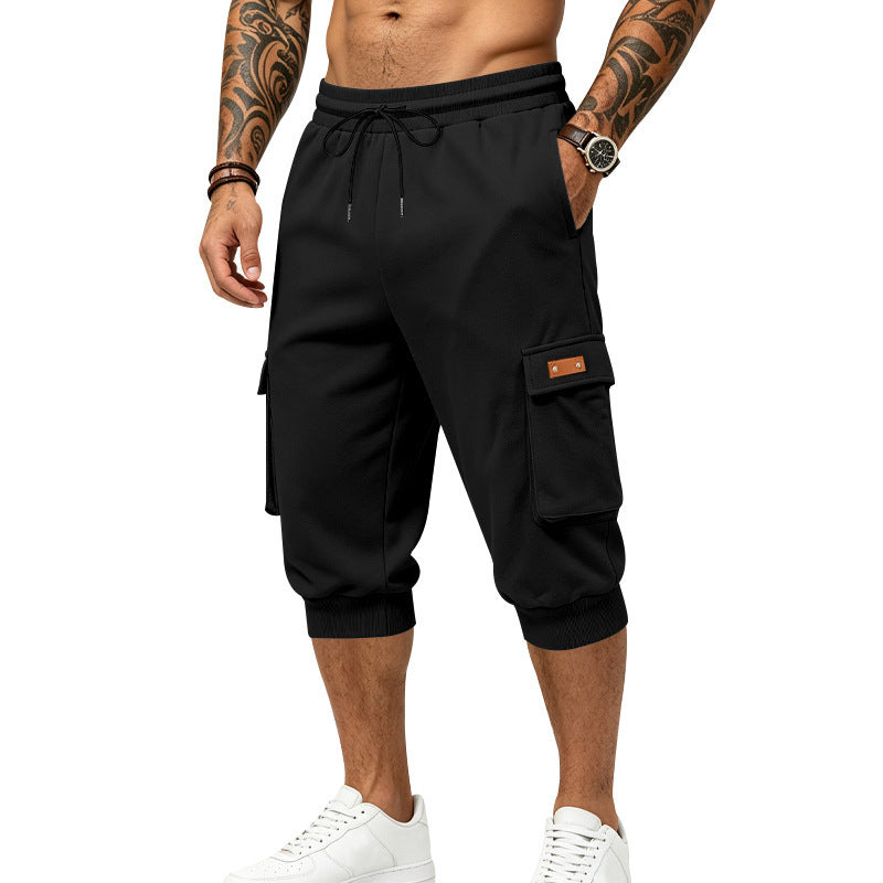 Herren Dreiviertel-Sweat-Cargo mit elastischem Bund, Kordelzug und Mehrfachtaschen Drune