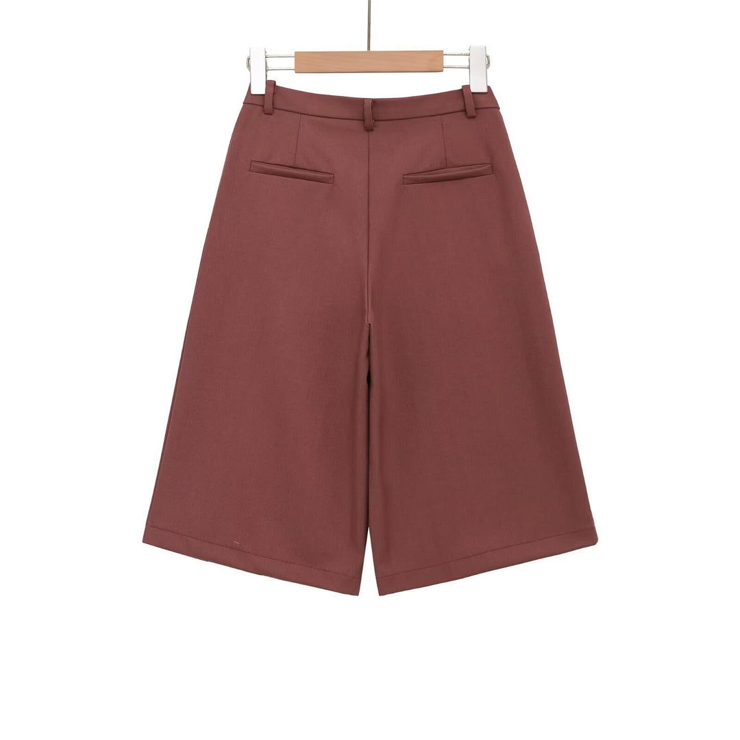 Damen weite Hochbund-Shorts mit eleganter Faltenlegung Drune