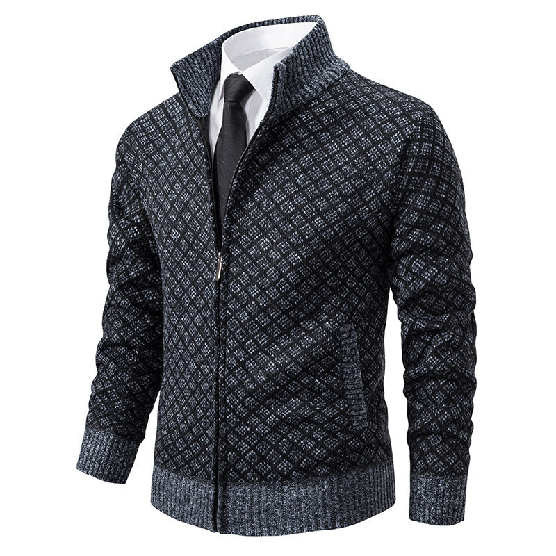 Herren nan gemusterte Strickjacke mit Stehkragen und durchgehendem Reißverschluss Drune