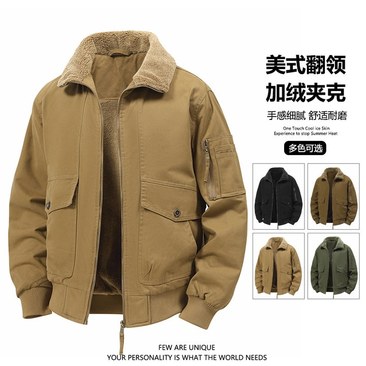 Herren Wärmende Bomberjacke mit Teddyfutter und Utility-Taschen Drune