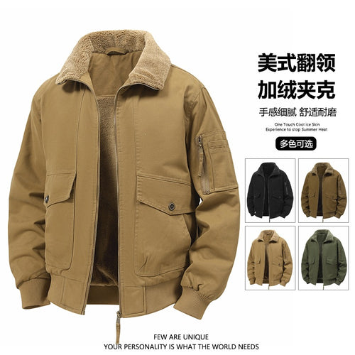 Herren Wärmende Bomberjacke mit Teddyfutter und Utility-Taschen Drune