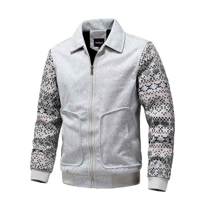 Herren Strick-Blousonjacke mit Reißverschluss, geripptem Saum & Norwegerärmeln Drune