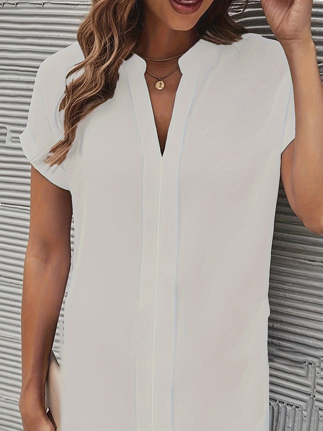 Damen Kurzarm Hemdkleid mit elegantem Stehkragen und bequemen Passform Drune