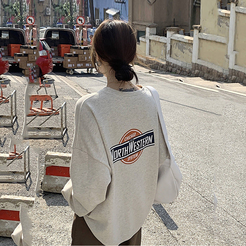 Damen lässiger Oversized-Pullover mit modischem Logo und angenehm weichem Innenfutter Drune