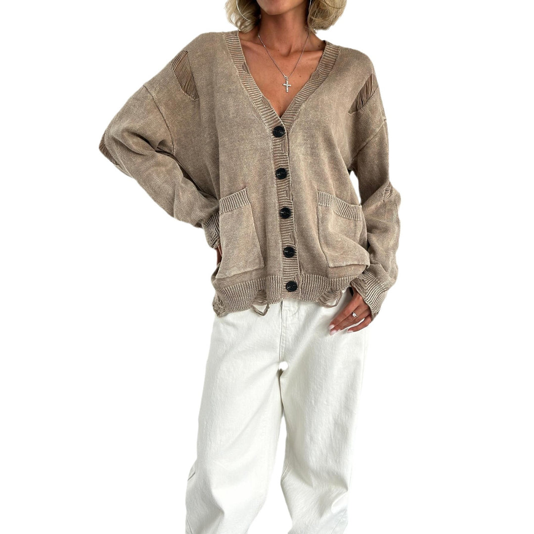 Damen Oversized Strickjacke mit Knopfdetails Drune