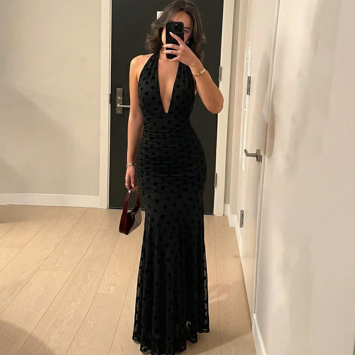 Damen Elegantes Maxikleid mit tiefem Ausschnitt und voluminösem Rock Drune