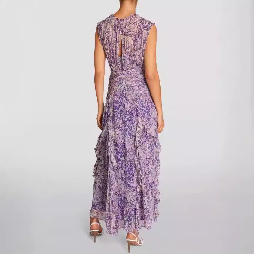 Damen Maxikleid mit fließendem Schnitt und Rüschendetails Drune