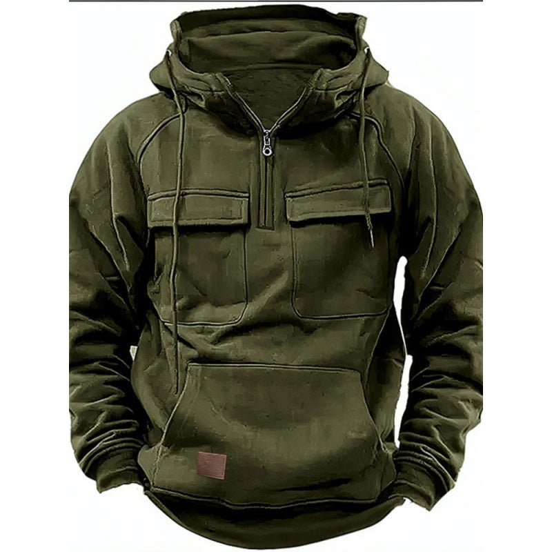 Herren Funktionale Kapuzenpullover mit Praktischen Taschen und Kurzem Reißverschluss Drune