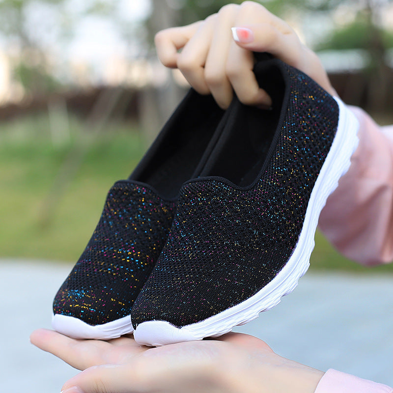 Damen nan leichter gestrickter Schlupfsneaker mit Glitzerfäden, elastischem Einstieg und flexibler Leichtsohle Drune