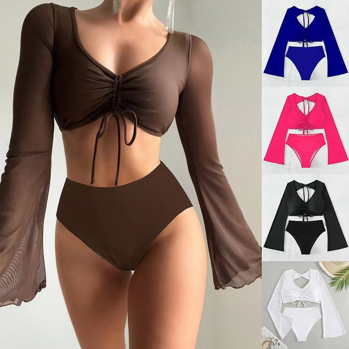 Damen Hochgeschnittener Bikini mit transparenter Blusenoberteil Drune