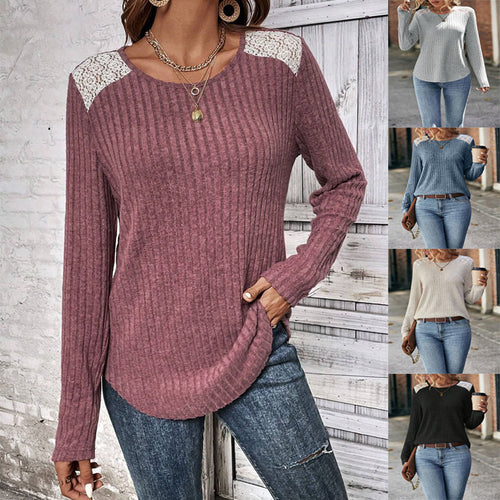 Damen Langarmshirt mit feinen Rippdetails und Spitzenakzenten Drune