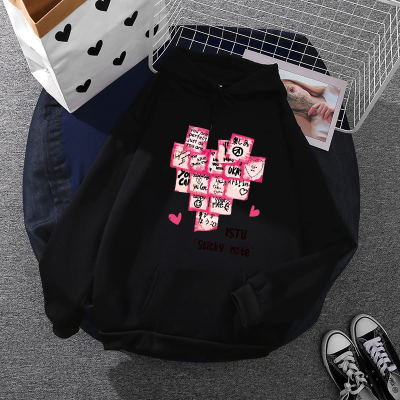 Damen nan Kapuzenpullover mit Sticky-Note Grafik, Kängurutasche und weichem Fleecefutter Drune
