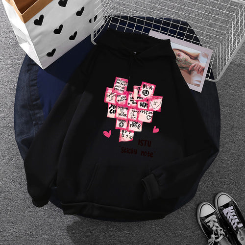 Damen nan Kapuzenpullover mit Sticky-Note Grafik, Kängurutasche und weichem Fleecefutter Drune