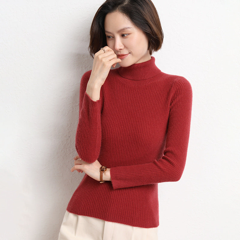 Damen Taillierter Feinstrick-Rollkragenpullover mit feiner Rippenstruktur und Kaschmir-Optik Drune